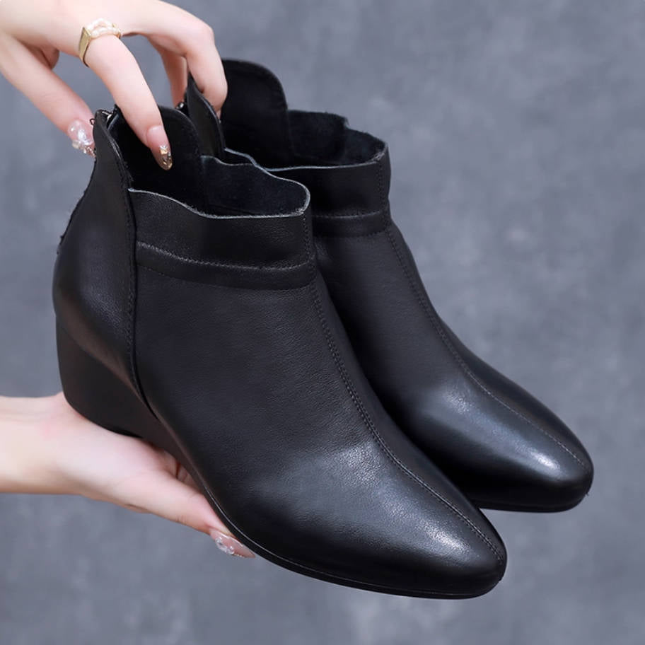 Women Leather Platform Soft Sole No-Slip Zipper Ankle Boots – Babakud