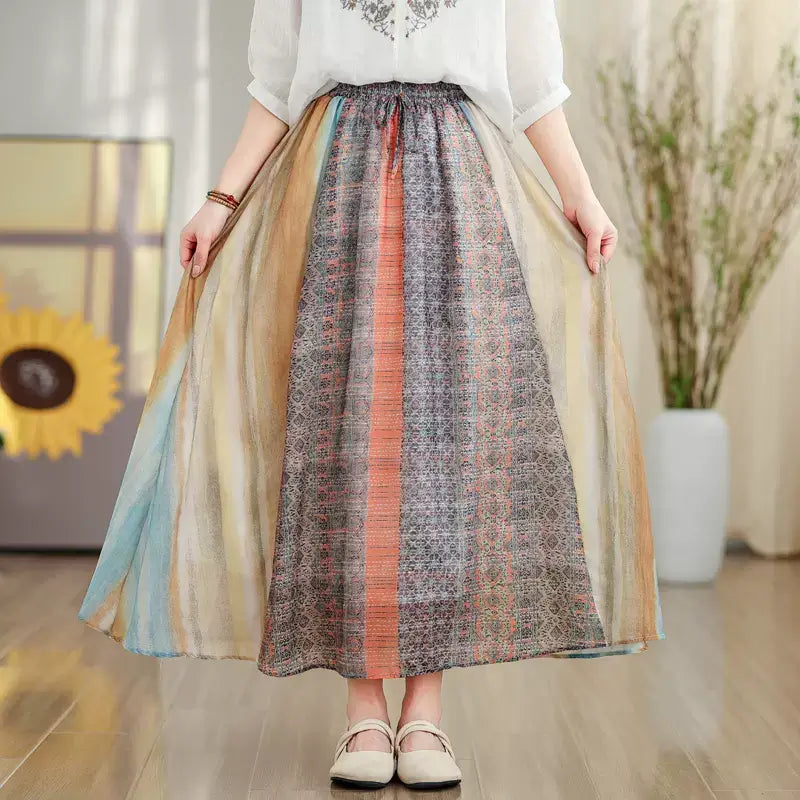 Babakud Women Vintage Rainbow Midi Skirt