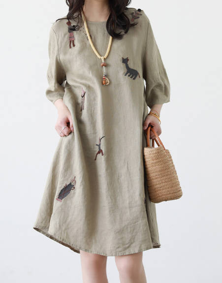 embroidered linen dress fabric Lia Linen Embroidered Long Dress main image 1