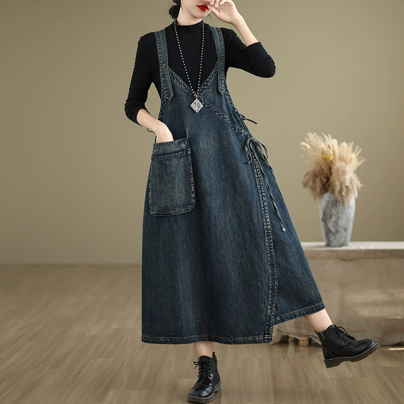 white christmas dresses Women Spring Retro Loose Denim Pinafore Dress with Big Pockets Babakud white christmas dresses Women Spring Retro Loose Denim Pinafore Dress with Big Pockets Babakud