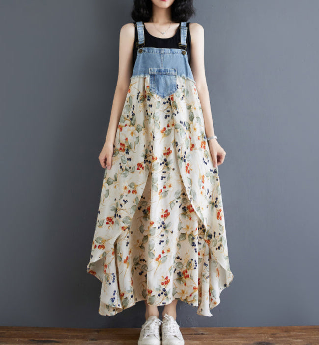 fitted lace wedding dress Women¡¯s Floral Spaghetti Strap Denim Patchwork Maxi Dress – Babakud