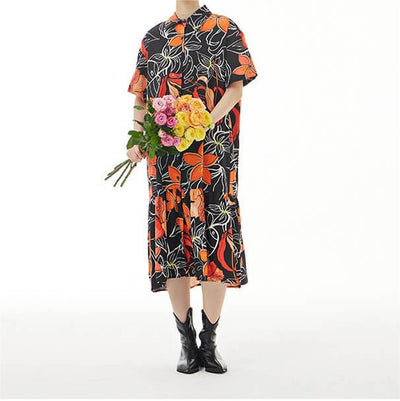Babakud Plus Size - Floral Printed Short Sleeves Summer Dress