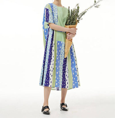 Babakud Plus Size O-Collar Short Sleeves Floral Summer Dress
