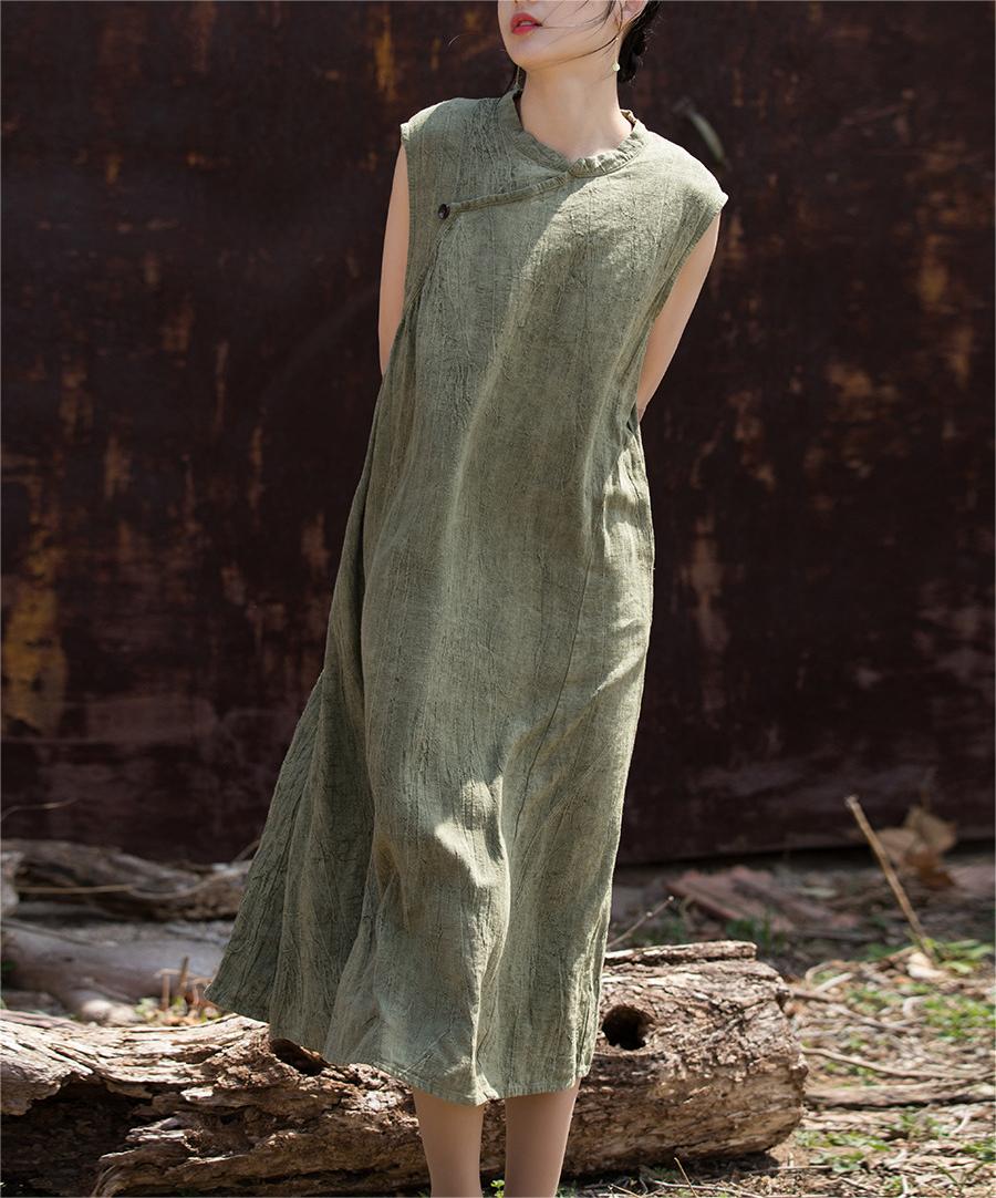 Distressed Tie-Dye Sleeveless Ramie Dresses Babakud Distressed Tie-Dye Sleeveless Ramie Dresses Babakud