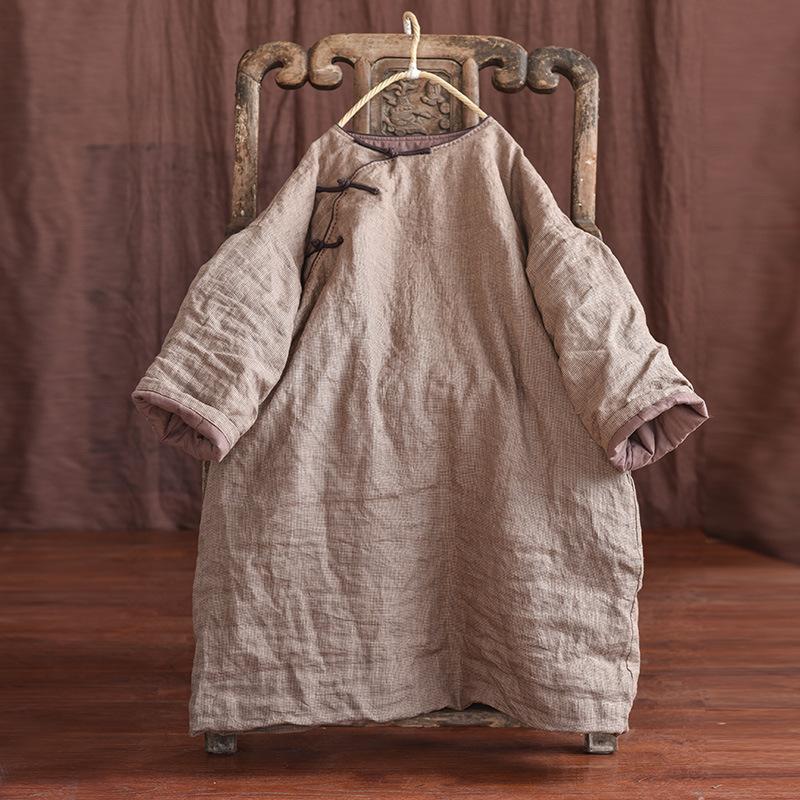 Plus Size Winter Retro Cotton Padded linen Pullover Top