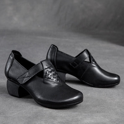 Spring Velcro Tape Retro Leather Round Head Loafers