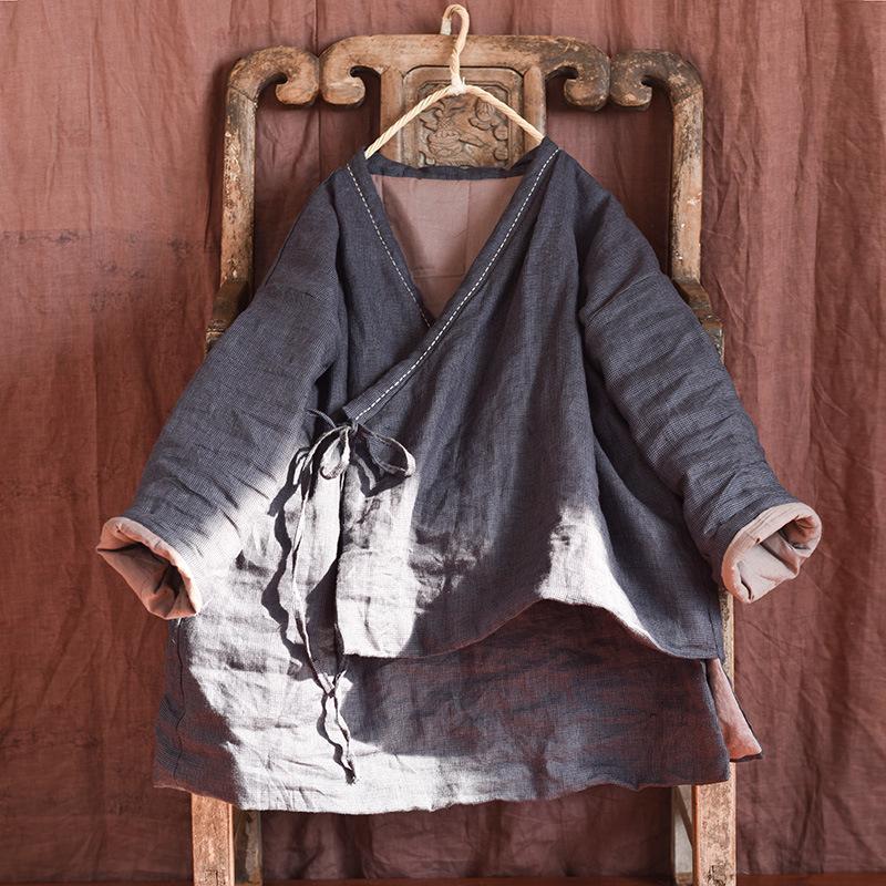 Winter Retro Women Cotton Padded Linen Coat