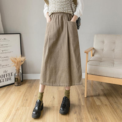 Winter Spring Retro Corduroy Cotton A-Line Skirt