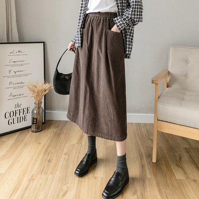 Winter Spring Retro Corduroy Cotton A-Line Skirt