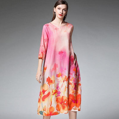 Floral Print 3/4 Sleeve Date Casual Dress Serial