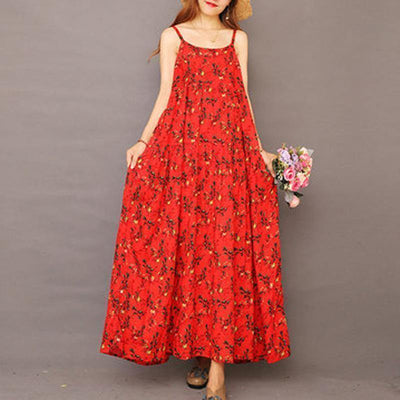 The Cotton Linen Floral Sleeveless Dress With 18 Colors