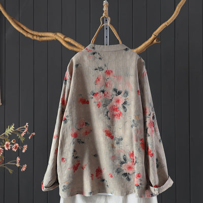 Women Spring Vintage Floral Long Sleeve Cotton Blouse