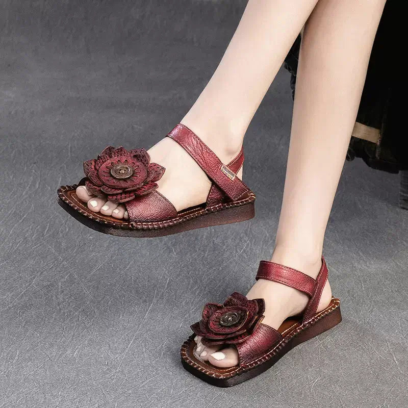 Babakud Women Flower Leather Retro Sandals