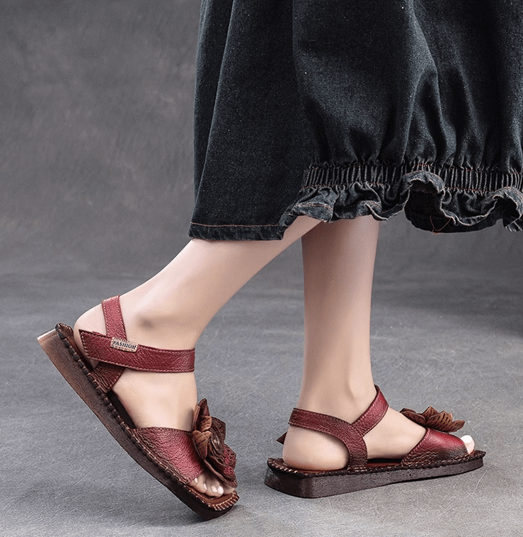 Babakud Women Flower Leather Retro Sandals