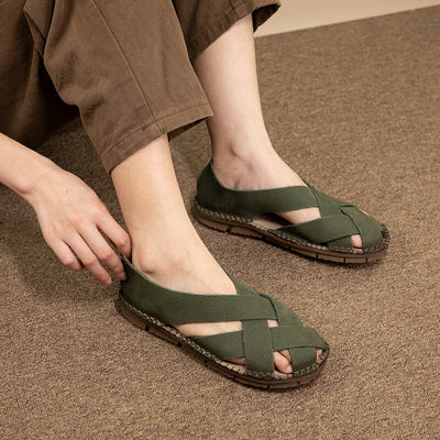 Babakud Women Retro Weave Leather Slip-Ons Shoes