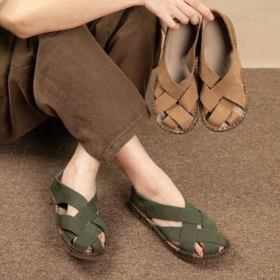 Babakud Women Retro Weave Leather Slip-Ons Shoes