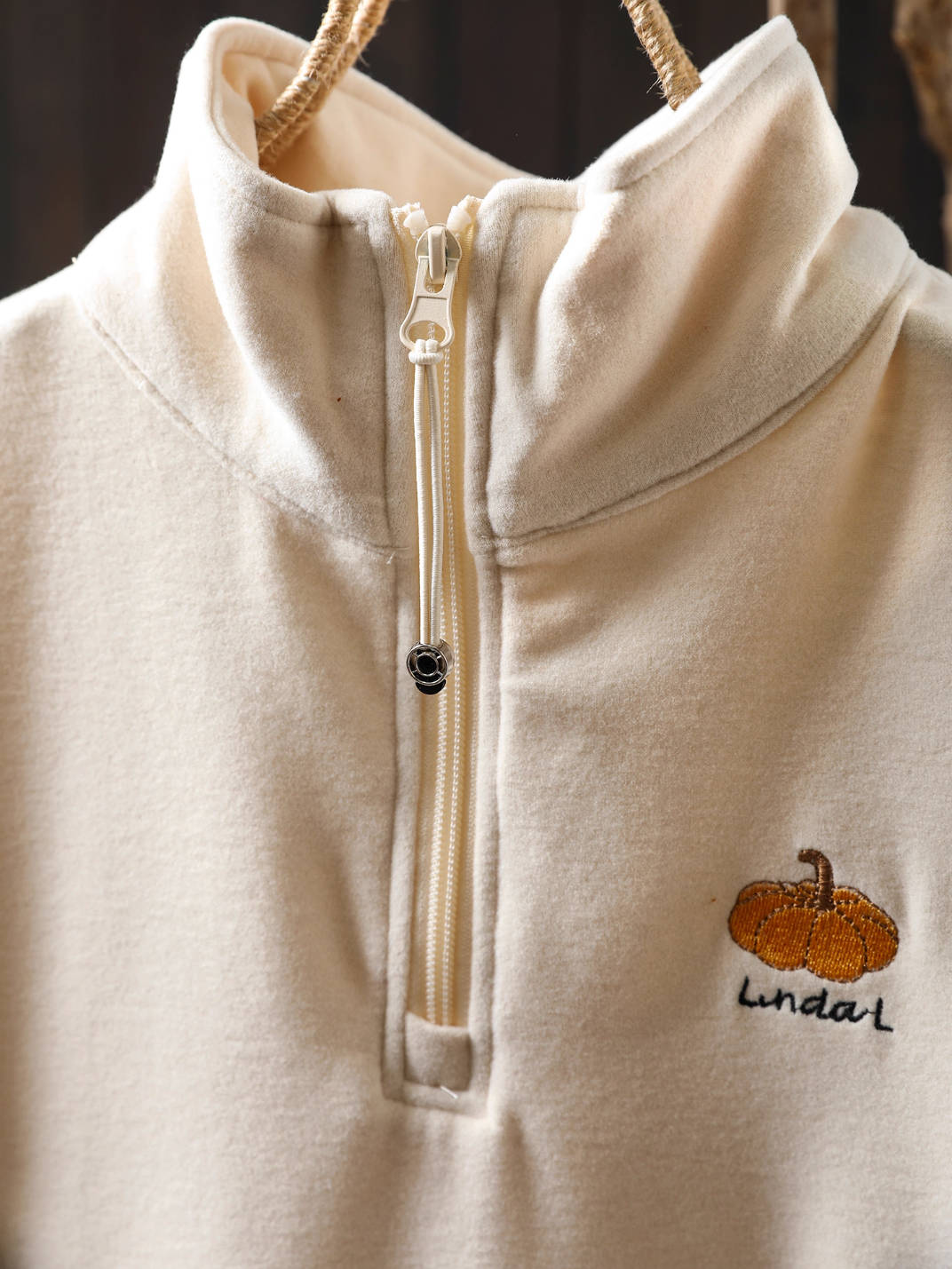 Warm Cotton Stand Collar Embroidered Zipper Neck Long Sleeves Tops