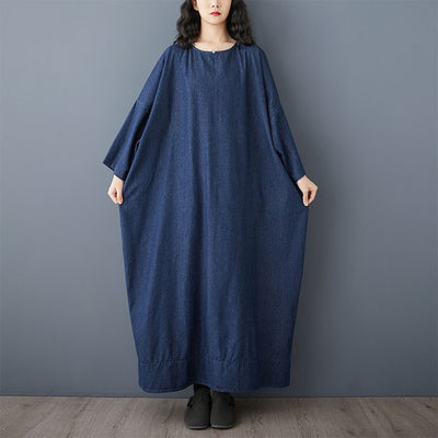 Babakud Women Spring Retro Oversized Vintage Denim Casual Long Dress