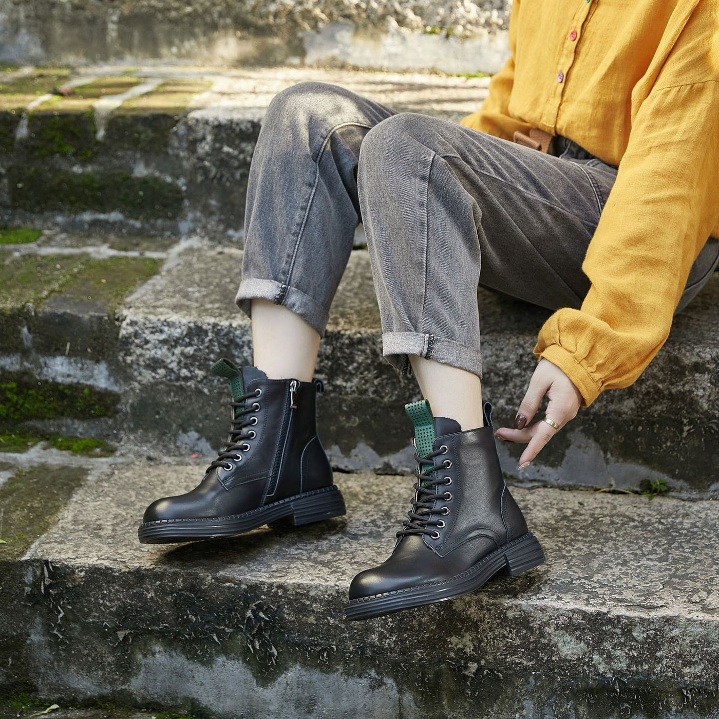 Casual Retro Leather Round ToeThick Sole No-Slip Zipper Ankle Boots