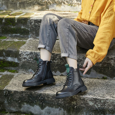 Casual Retro Leather Round ToeThick Sole No-Slip Zipper Ankle Boots