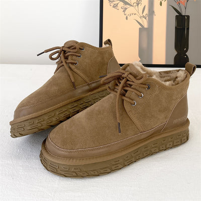 Babakud Women Winter Retro Wool-Lined Thick Warm Suede Ankle Boots