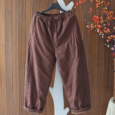 Pantalon harem rétro hiver en coton épais et chaud, taille élastique