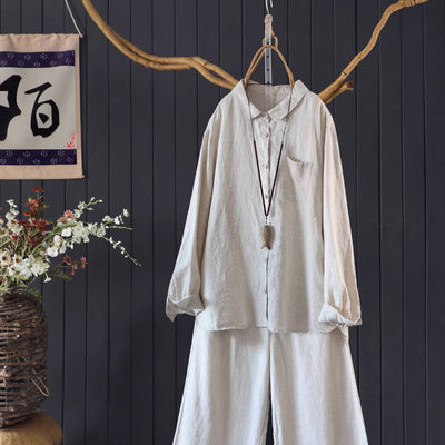 Autumn Linen Casual Singel-Breasted Loose Shirt With Pocket