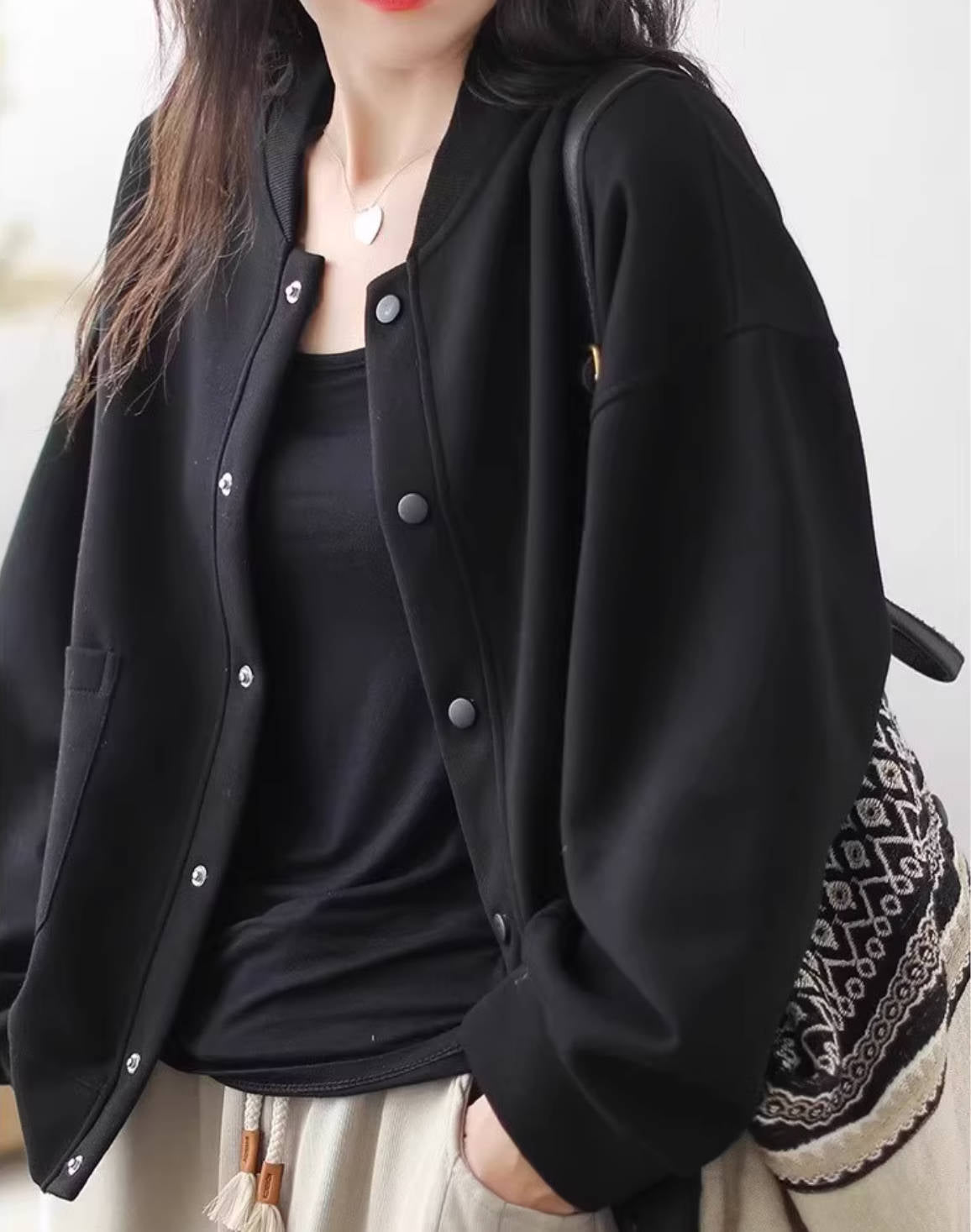 Solid Color Warm Casual Stand Collar Loose Single-Breasted Jacket