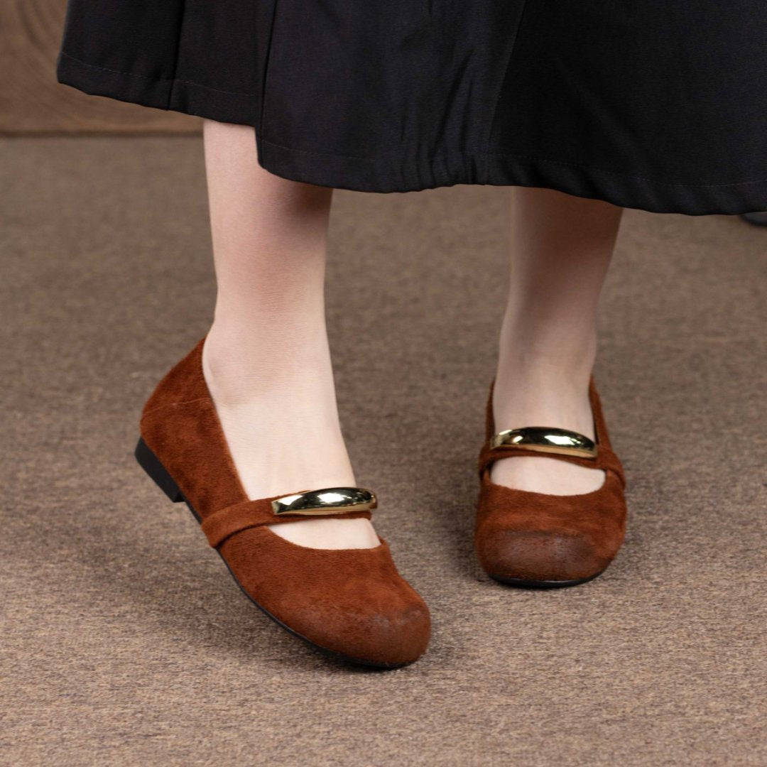 Top Leather Closed Sueded Round Toe One Straped Slip-On Flats