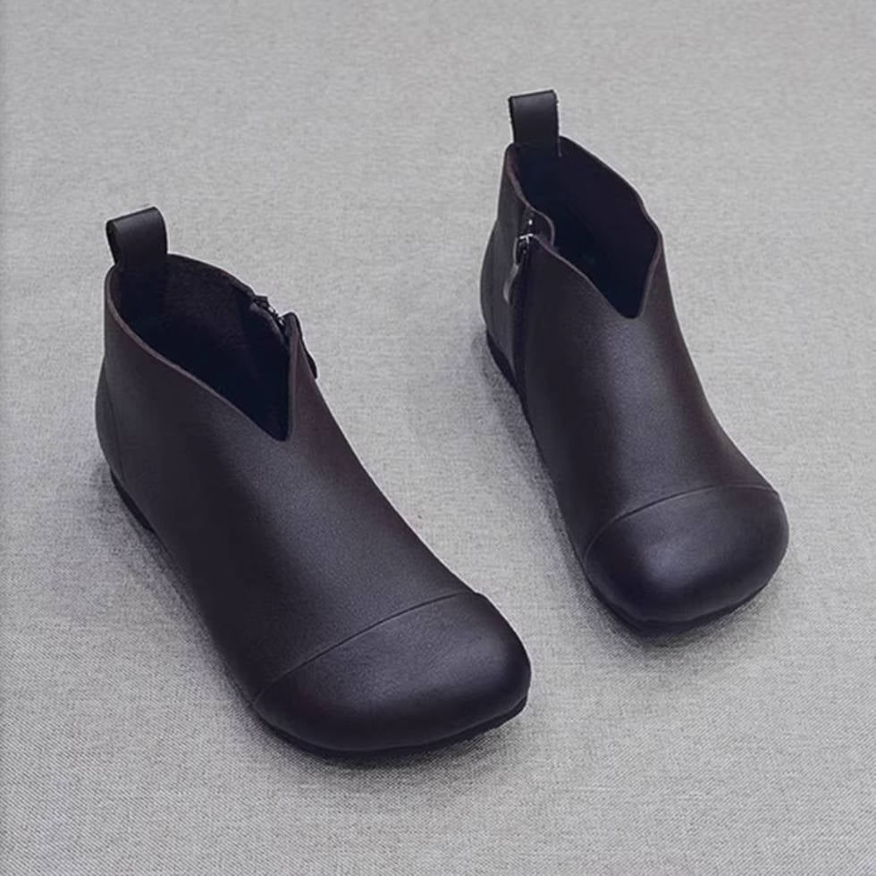 Women Cowhide Casual Soft Flat Sole Zipper Ankle Boots
