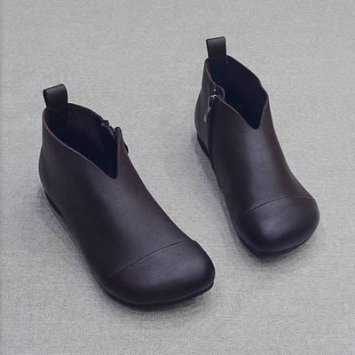 Women Cowhide Casual Soft Flat Sole Zipper Ankle Boots