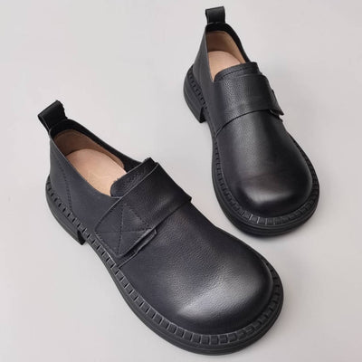 Ballerines souples en cuir véritable, bout rond et large, grandes tailles, à scratch