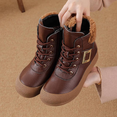 Genuine Top Leather Warm Casual Round Toe Soft Sole Ankle Boots