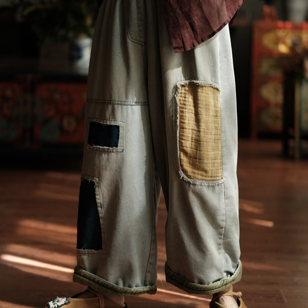 Retro Denim Patchwork Loose Cotton-In Casual Jeans