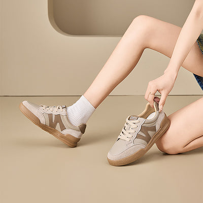 Genuine Leather Casual Sports Sueded Patchwork Sneakers