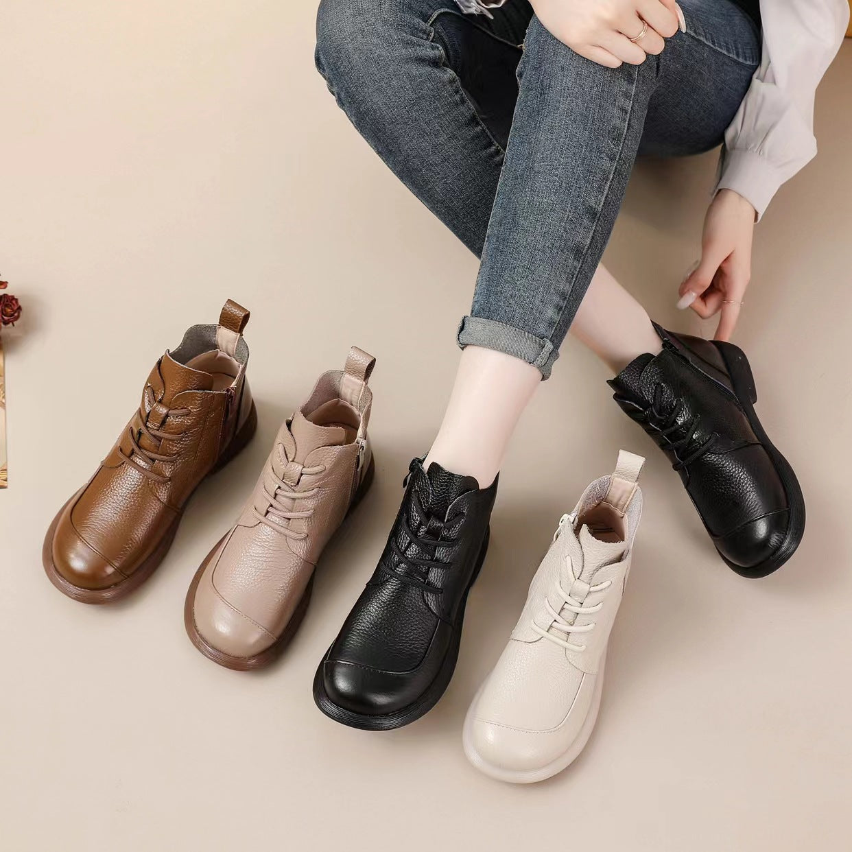 Autumn Genuine Leather Soft Sole Comfortable Ankle Boots