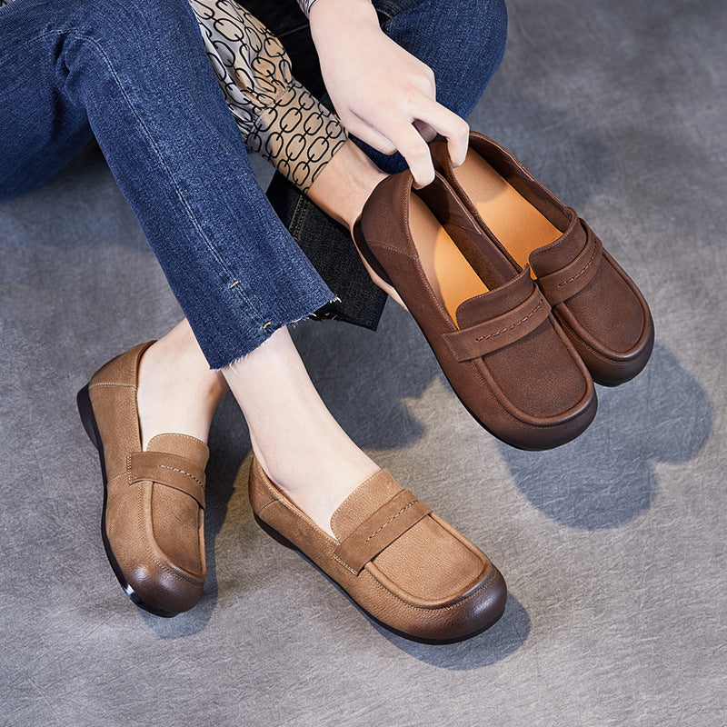 Babakud Women Spring Handmade Genuine Leather Vintage Flats with Soft Sole