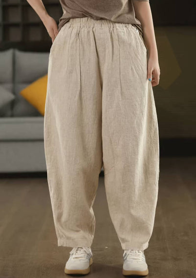 Retro Linen Washed Cotton-In Elastic Waist Harem Pants