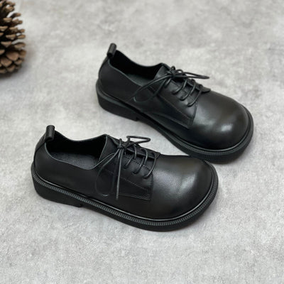 Retro Leather Wide Toe Soft Sole Lace-Up Flat Everyday Shoes