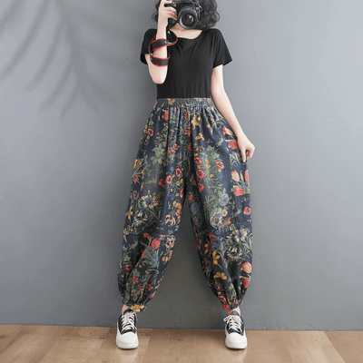 Babakud Women Autumn Retro Blossom High-Waist Harem Pants