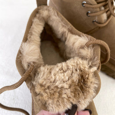 Babakud Women Winter Retro Wool-Lined Thick Warm Suede Ankle Boots