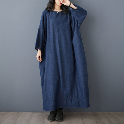 Babakud Women Spring Retro Oversized Vintage Denim Casual Long Dress