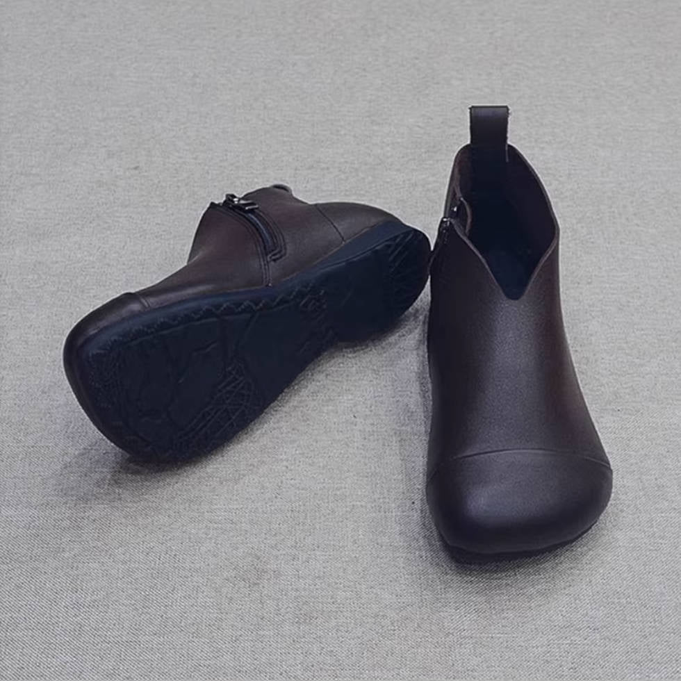 Women Cowhide Casual Soft Flat Sole Zipper Ankle Boots