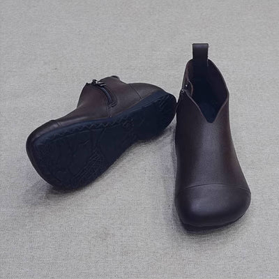 Women Cowhide Casual Soft Flat Sole Zipper Ankle Boots