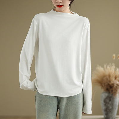 Women Plus Size High Neck Stretchy Turtleneck Cotton Shirt