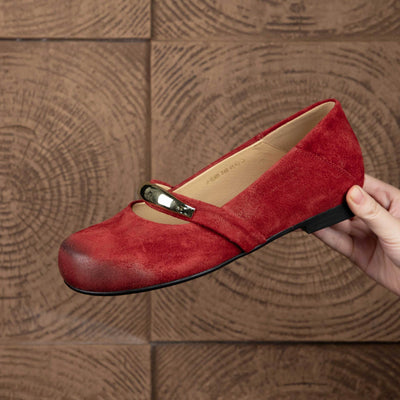 Top Leather Closed Sueded Round Toe One Straped Slip-On Flats