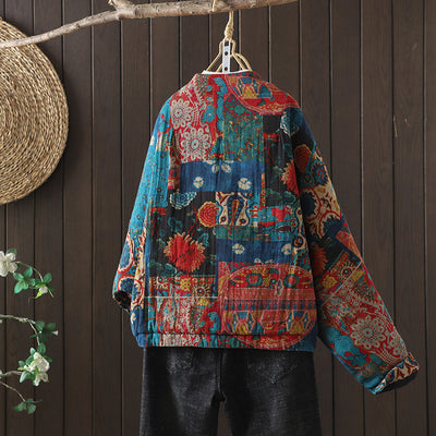 Women Vintage Ethnic Print Batwing Sleeve Loose Fit Jacket