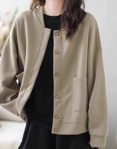 Solid Color Warm Casual Stand Collar Loose Single-Breasted Jacket