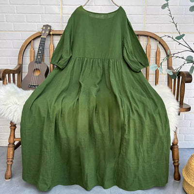 Retro Cotton 3/4 SleevesRound Neck Loose Plus Size Dress