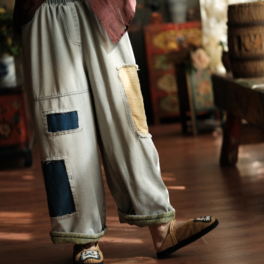 Retro Denim Patchwork Loose Cotton-In Casual Jeans